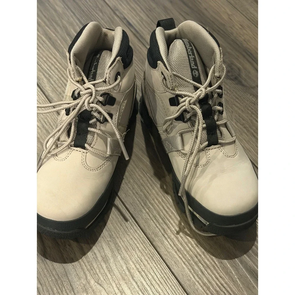 Timberland Field Boot Boys Size 13 Cream Off White Leather Mid Hiker A663K